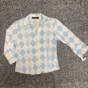 Harve Benard Blue and White Argyle Shirt